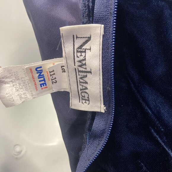 Vintage 90s Empire Waist Velvet Gown Dress Womens 11/12 Navy Blue Made in USA - Picture 12 of 14